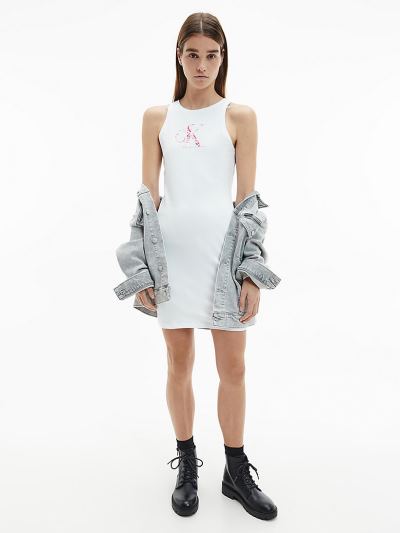 Calvin Klein Ruhák HU963564 | Calvin Klein Logo Bodycon Női Ruha Világos Fehér